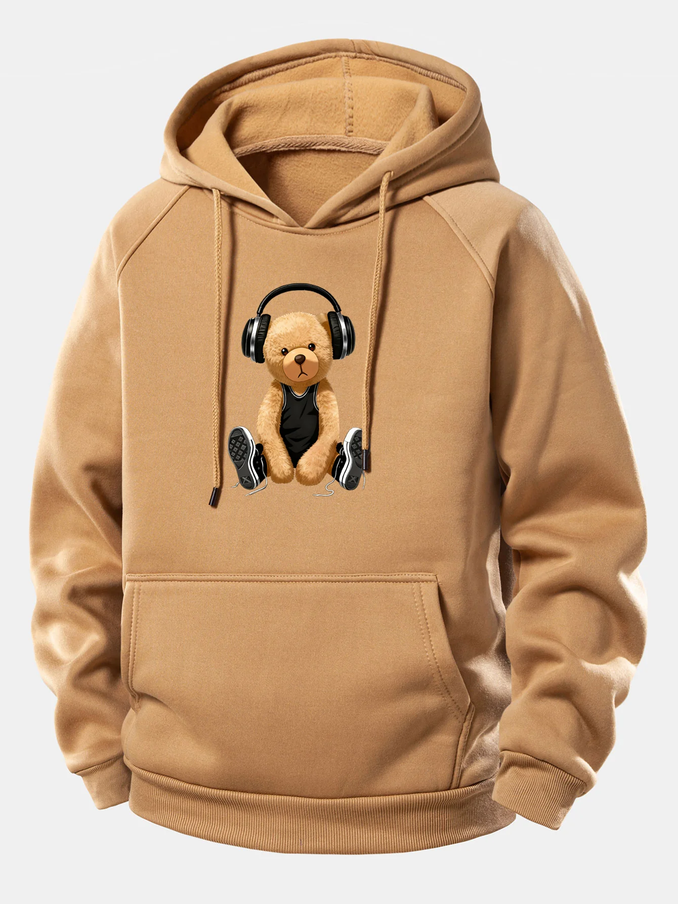 Headphone Bear Print Drawstring Hoodie - Image 7