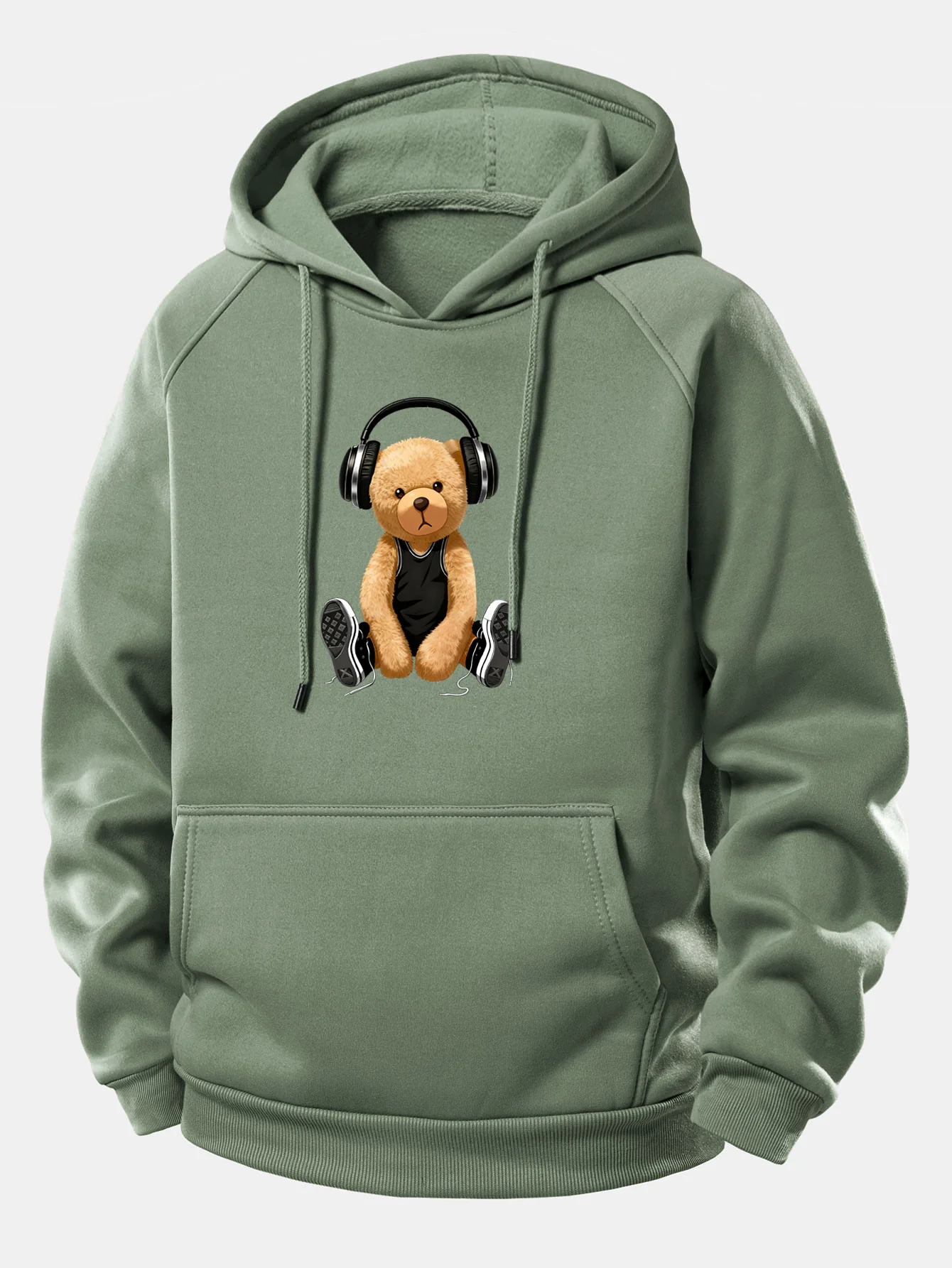 Headphone Bear Print Drawstring Hoodie - Image 8