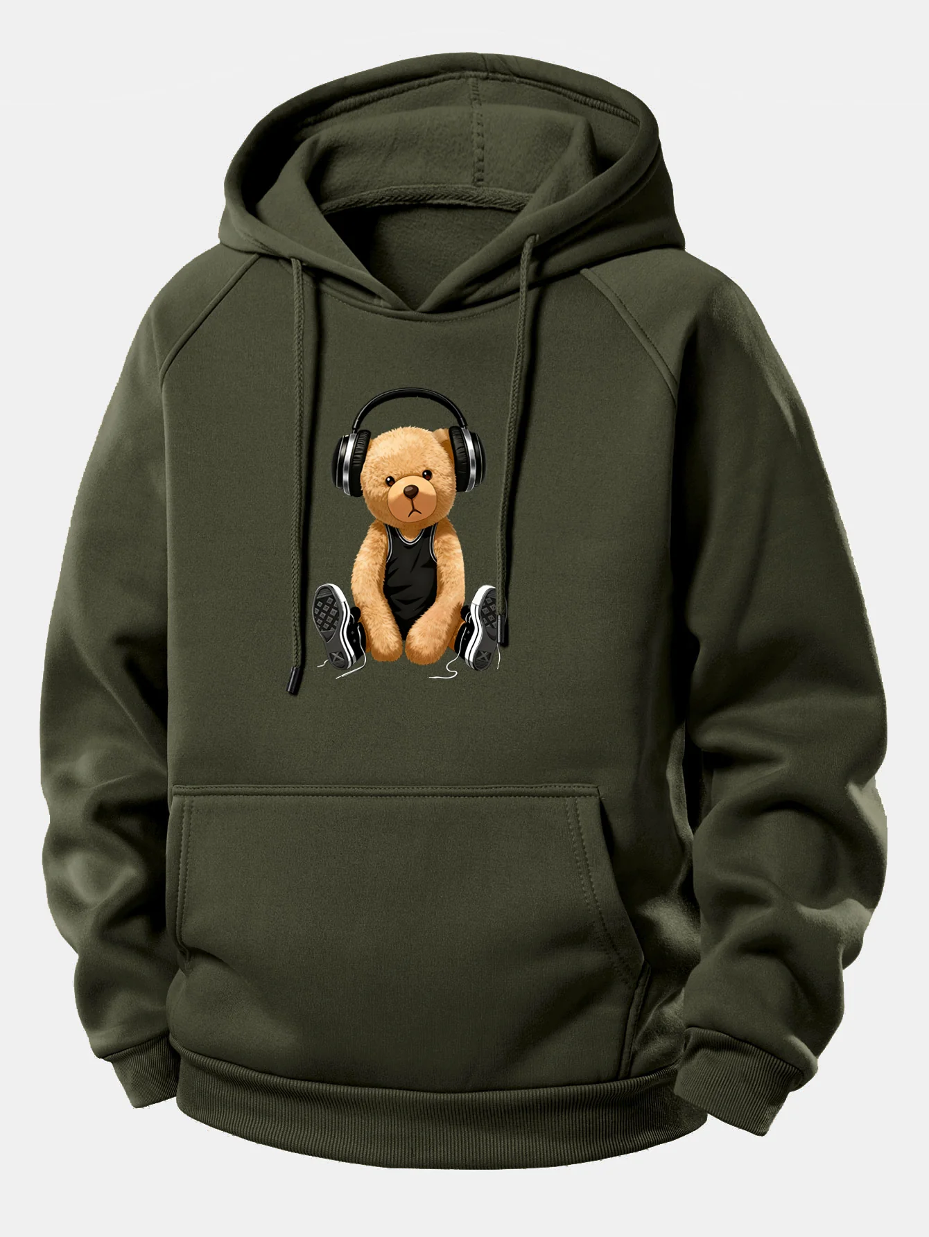 Headphone Bear Print Drawstring Hoodie - Image 9
