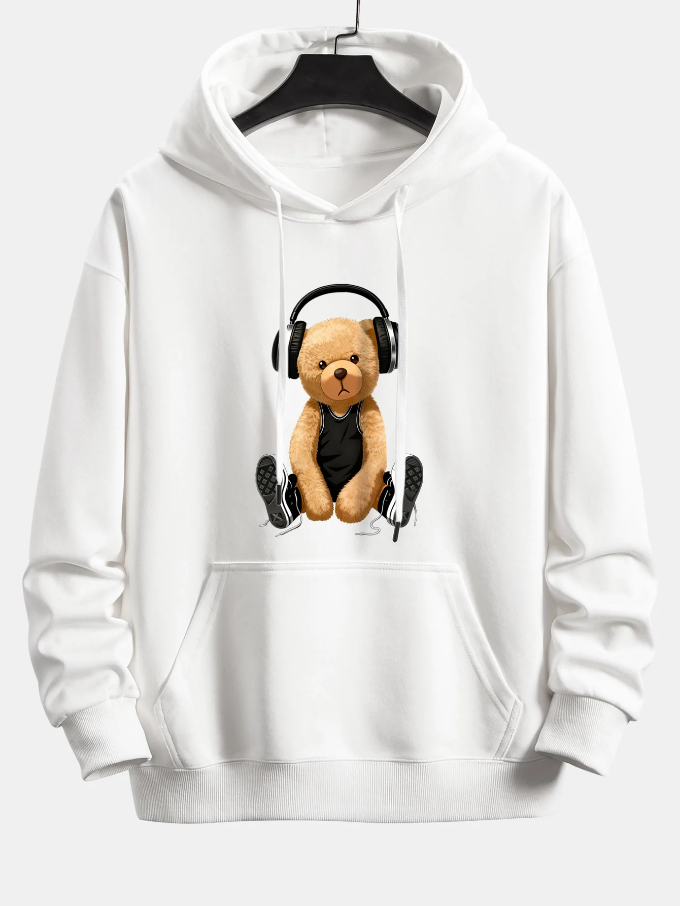 Headphone Teddy Bear Print Relax Fit Hoodie