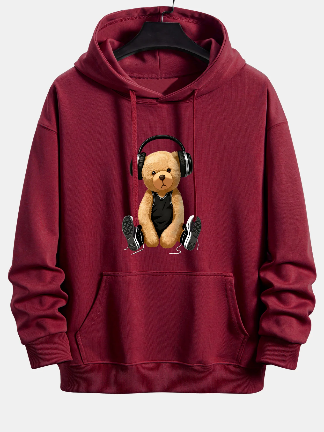 Headphone Teddy Bear Print Relax Fit Hoodie - Image 11