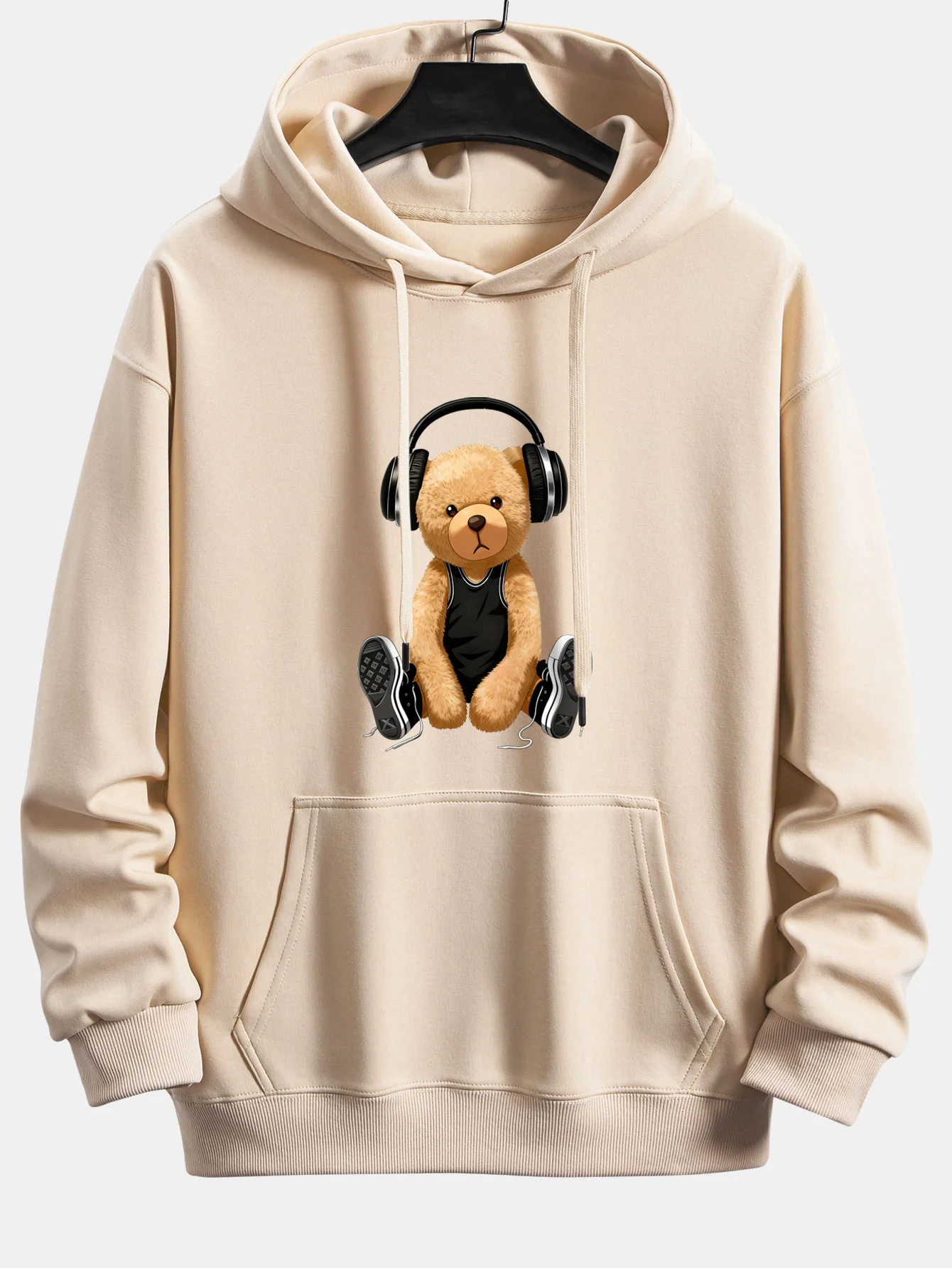 Headphone Teddy Bear Print Relax Fit Hoodie - Image 2