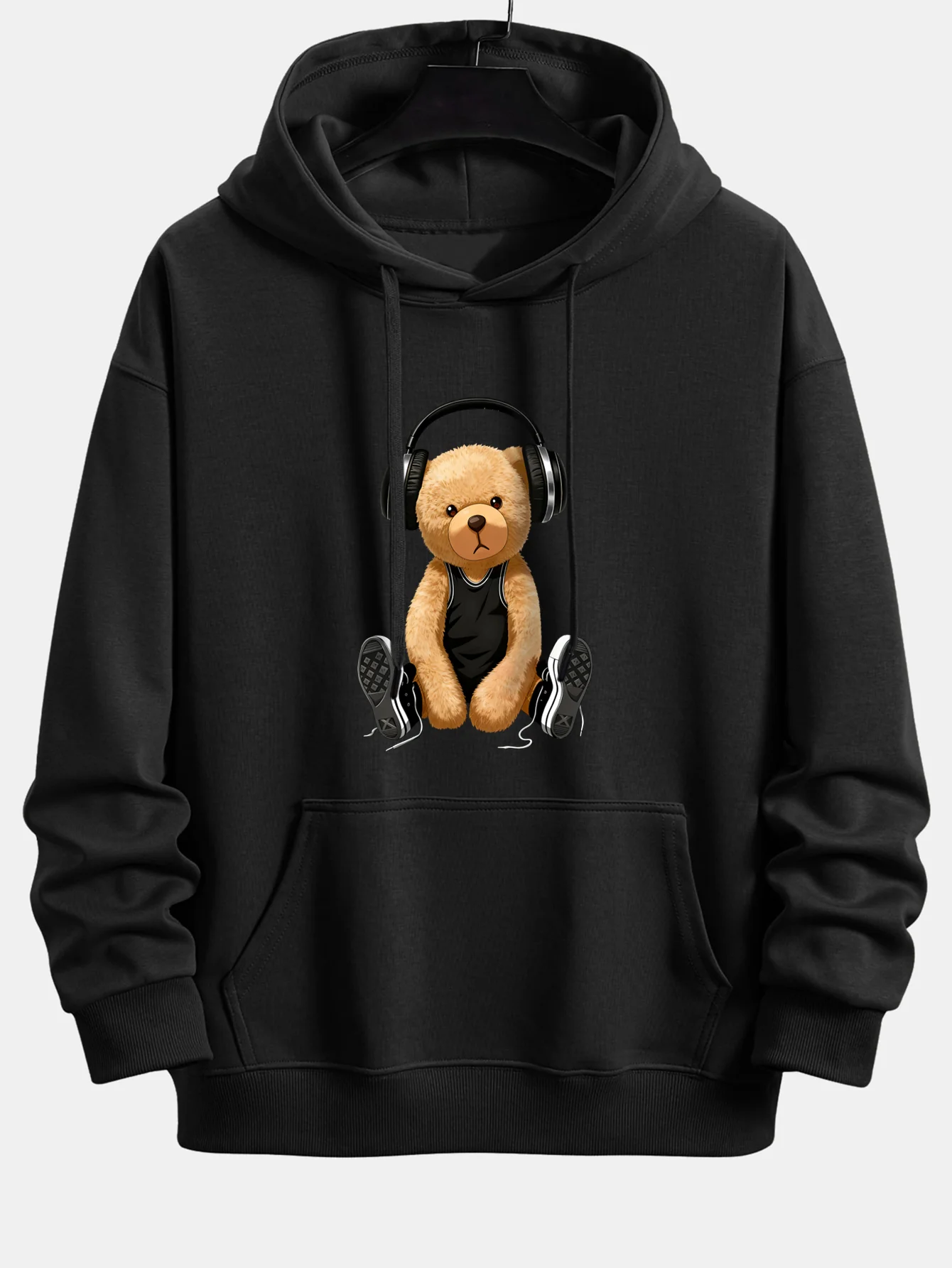 Headphone Teddy Bear Print Relax Fit Hoodie - Image 3