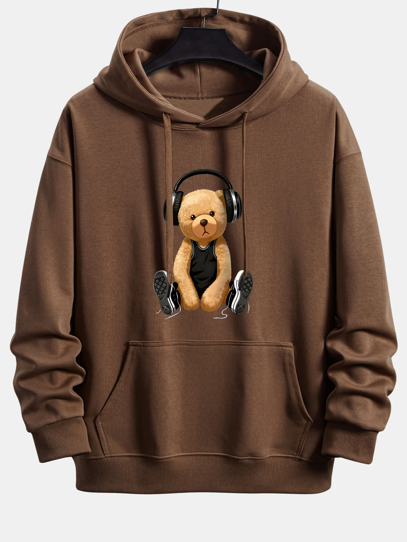 Headphone Teddy Bear Print Relax Fit Hoodie - Image 4