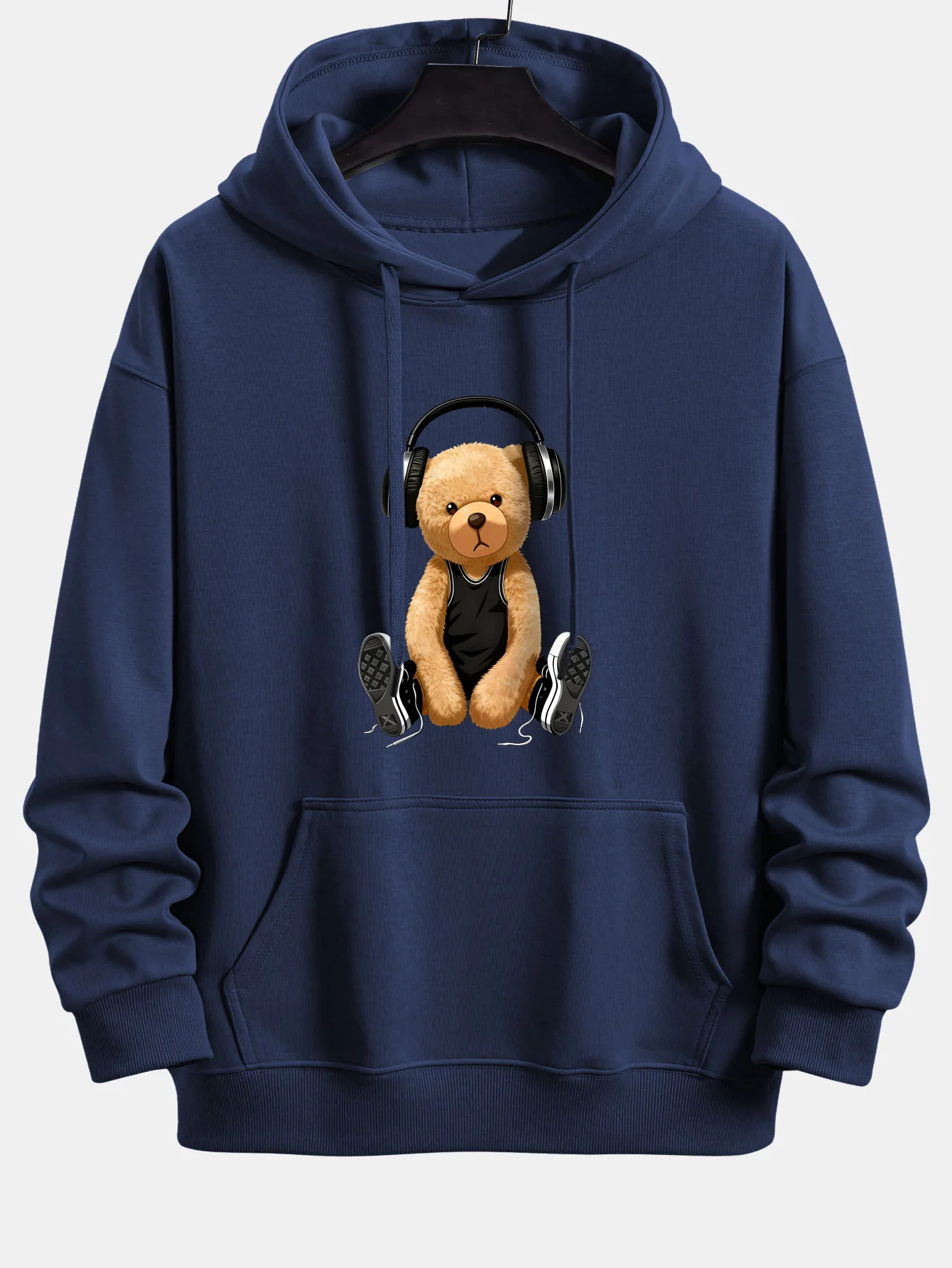 Headphone Teddy Bear Print Relax Fit Hoodie - Image 6