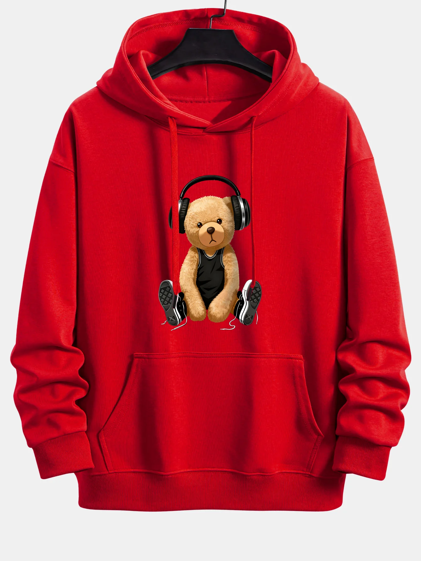 Headphone Teddy Bear Print Relax Fit Hoodie - Image 9