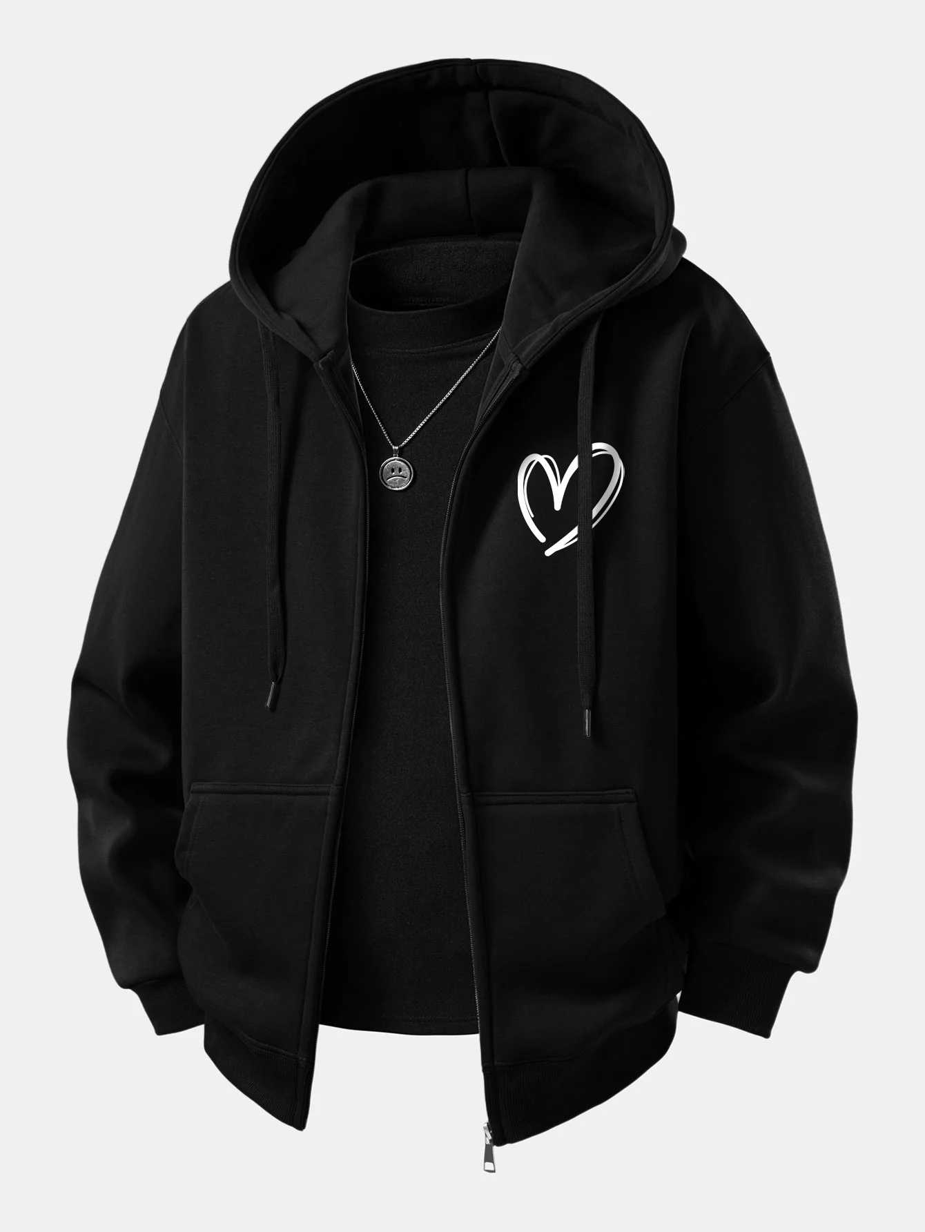 Heart Print Zip-Up Hoodie - Image 3