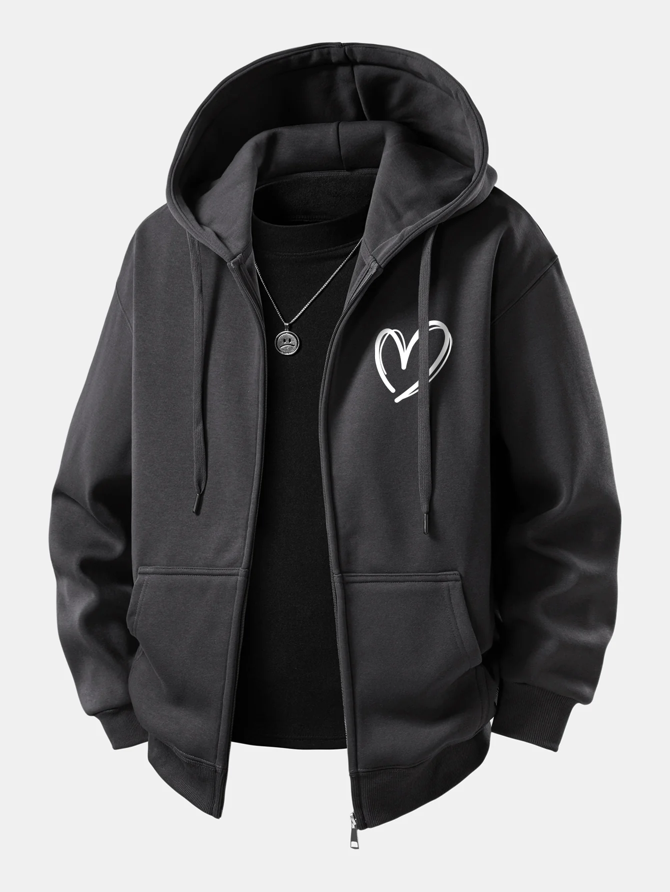 Heart Print Zip-Up Hoodie - Image 5