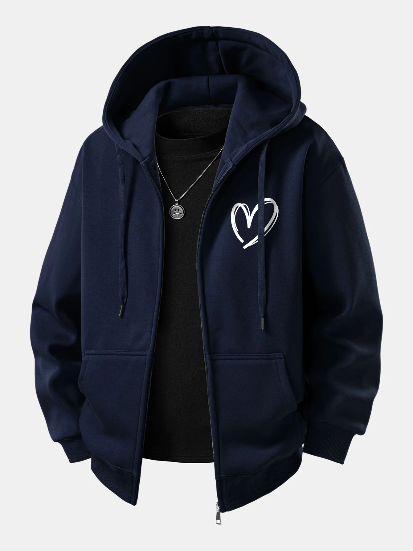 Heart Print Zip-Up Hoodie - Image 7