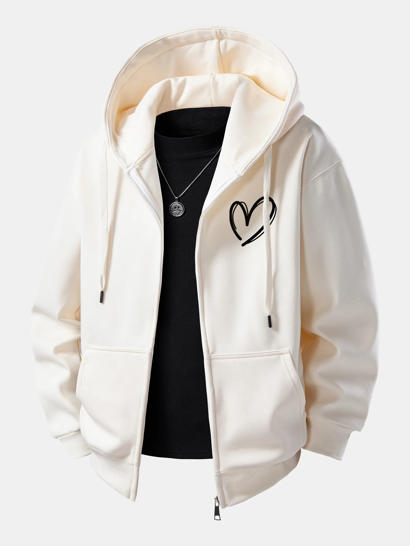 Heart Print Zip-Up Hoodie - Image 9
