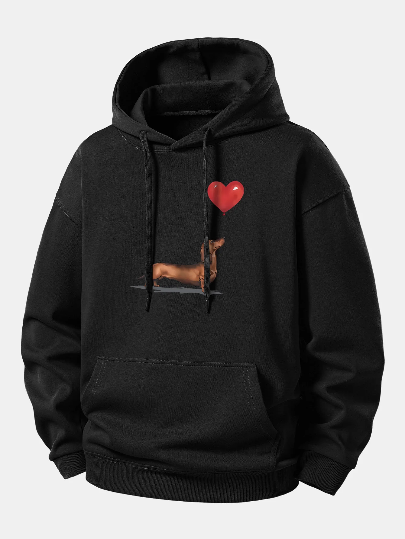Heart-shaped Balloon Dachshund Print Relax Fit Hoodie - Image 2