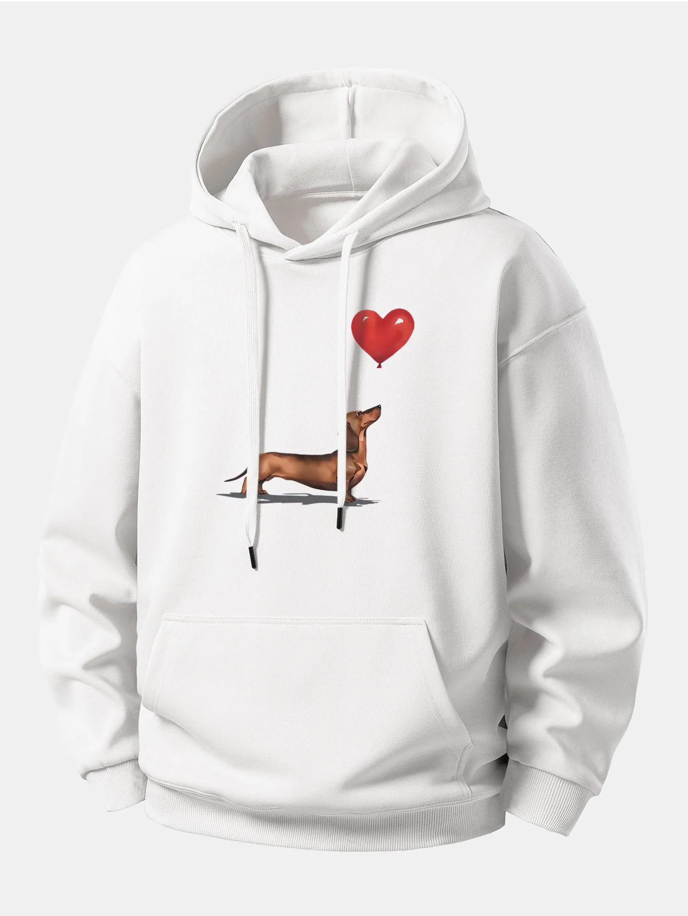 Heart-shaped Balloon Dachshund Print Relax Fit Hoodie - Image 3