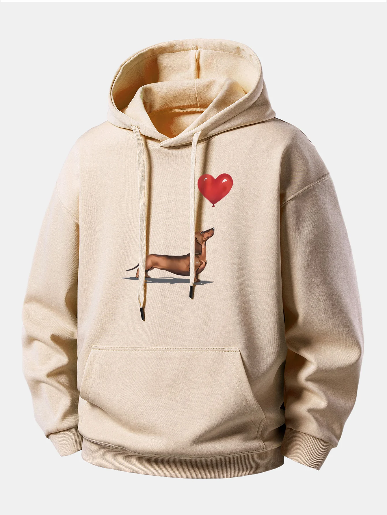 Heart-shaped Balloon Dachshund Print Relax Fit Hoodie - Image 4
