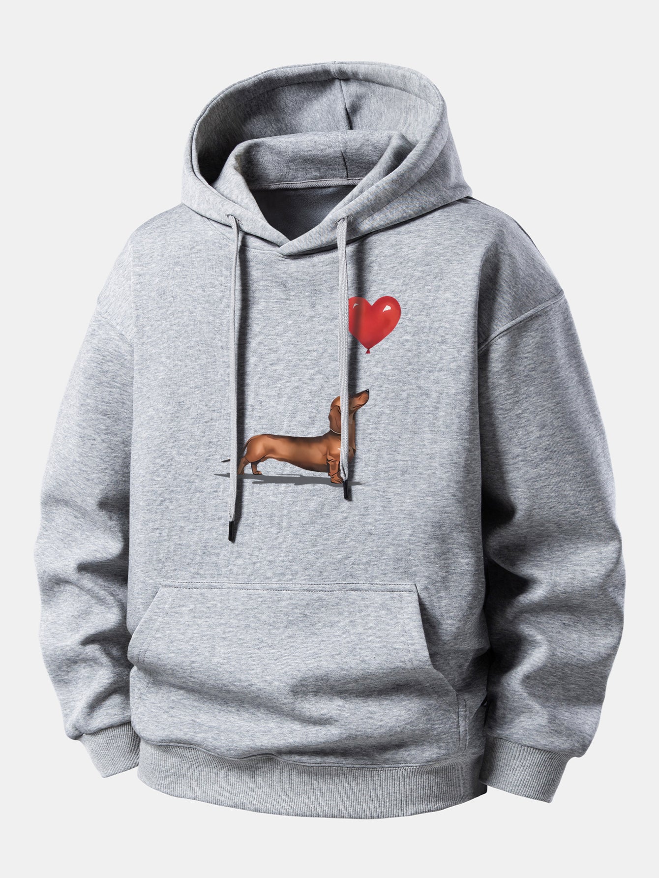 Heart-shaped Balloon Dachshund Print Relax Fit Hoodie - Image 5