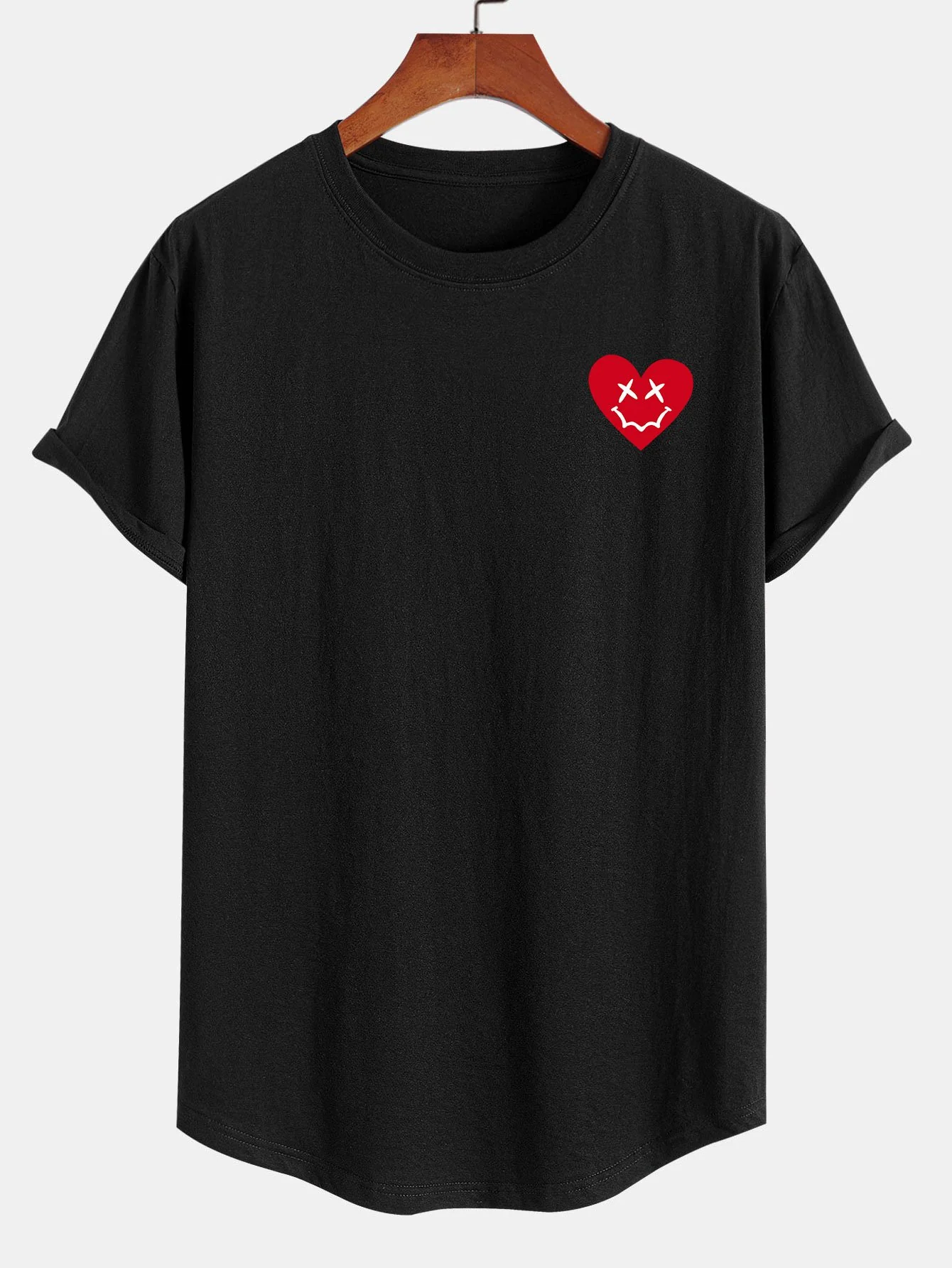 Herz Smiley Gesicht Druck Baumwolle Bogen Saum T-Shirt