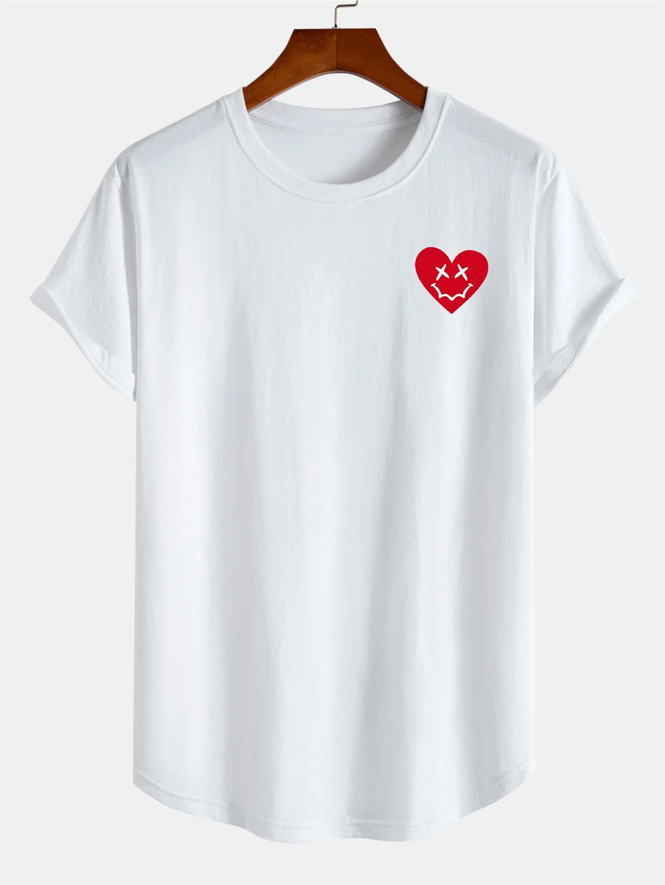 Herz Smiley Gesicht Druck Baumwolle Bogen Saum T-Shirt - Image 2