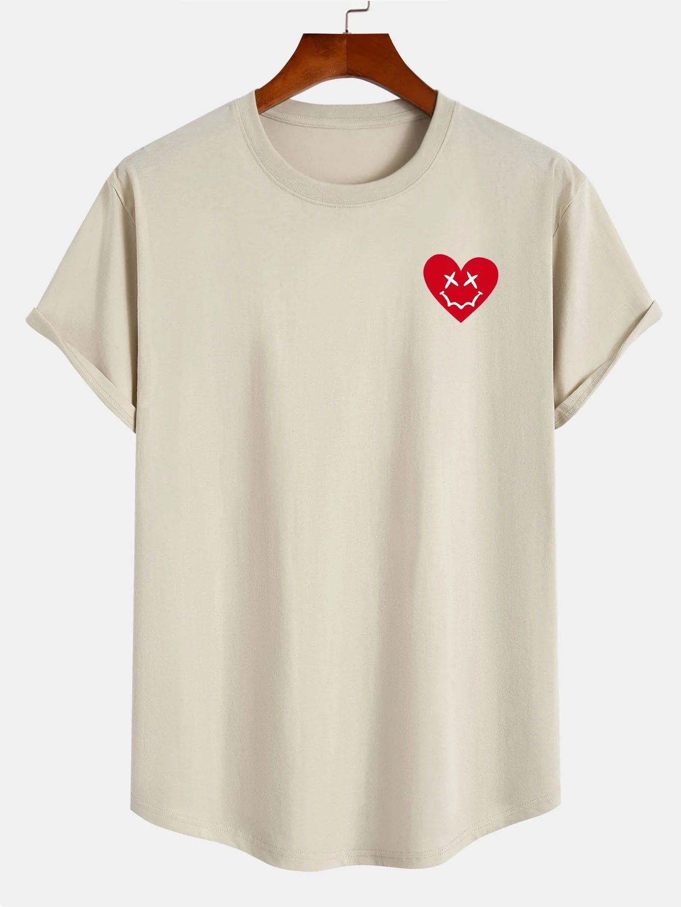Herz Smiley Gesicht Druck Baumwolle Bogen Saum T-Shirt - Image 3