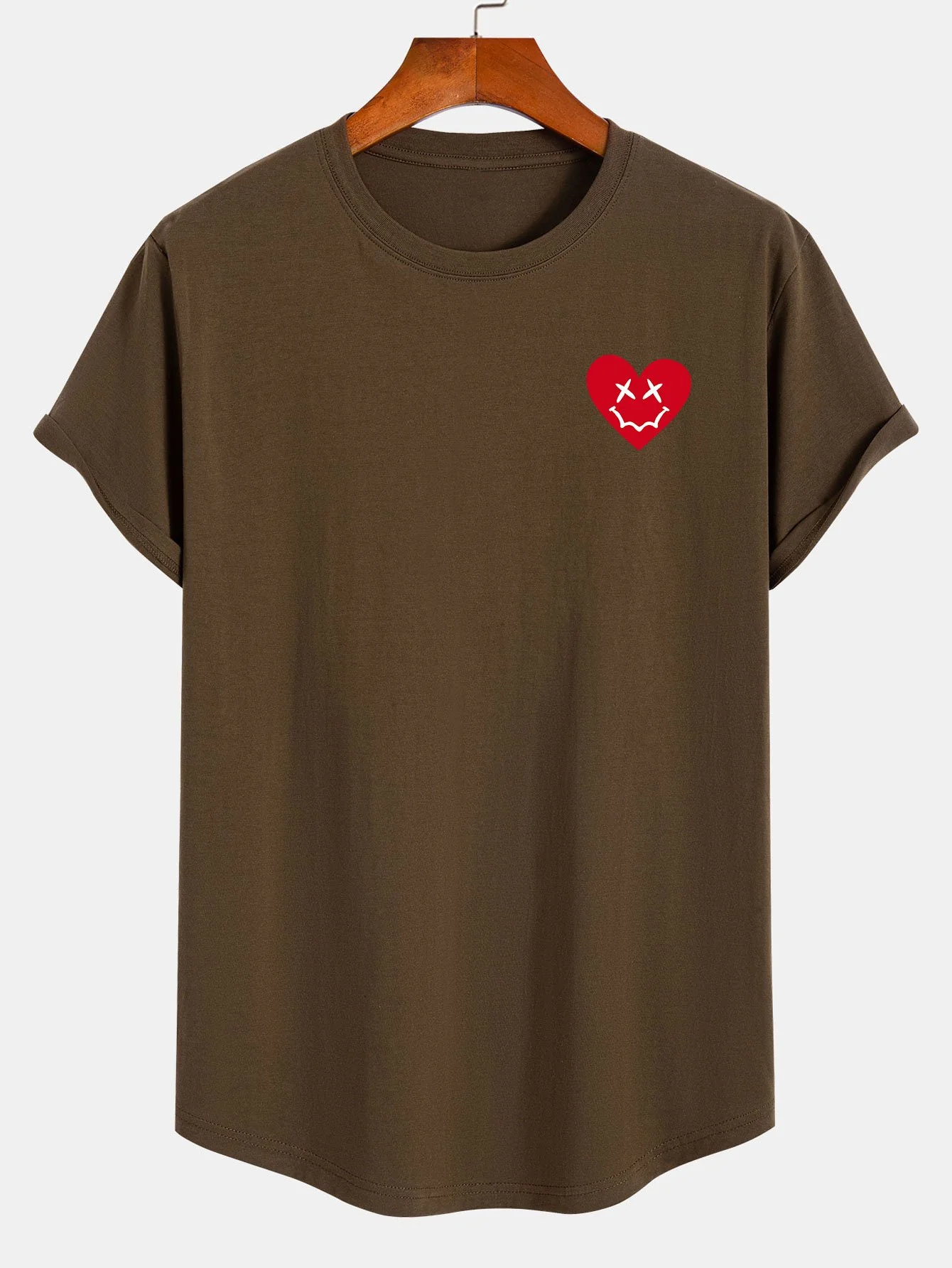 Herz Smiley Gesicht Druck Baumwolle Bogen Saum T-Shirt - Image 4