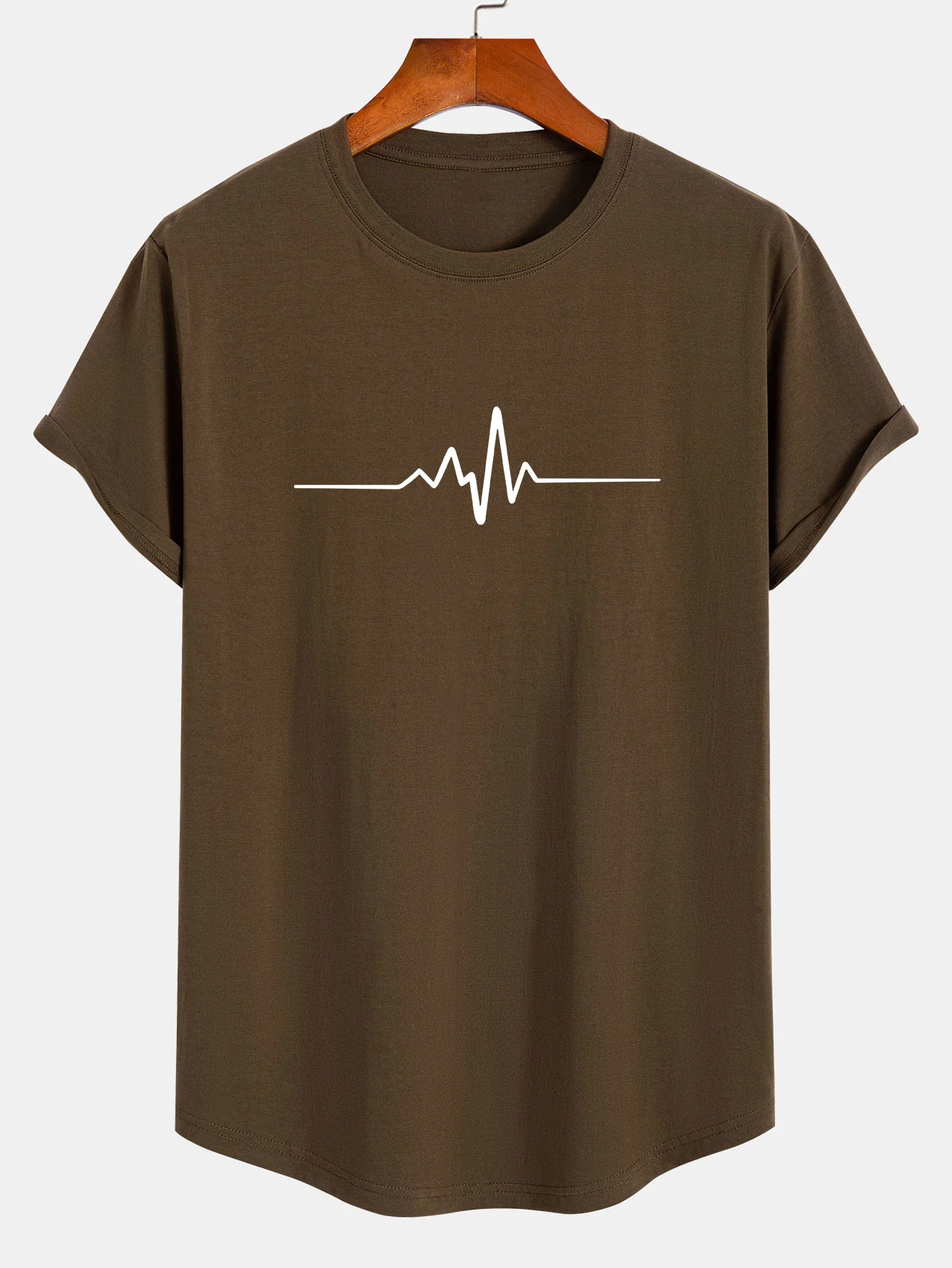 Heartbeat Flatline Print Baumwolle Arc Saum T-Shirt - Image 2