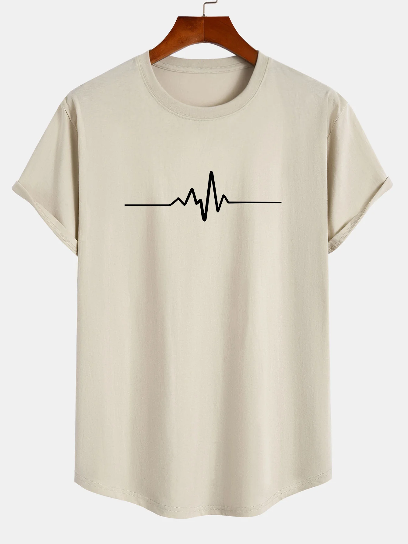 Heartbeat Flatline Print Baumwolle Arc Saum T-Shirt - Image 5