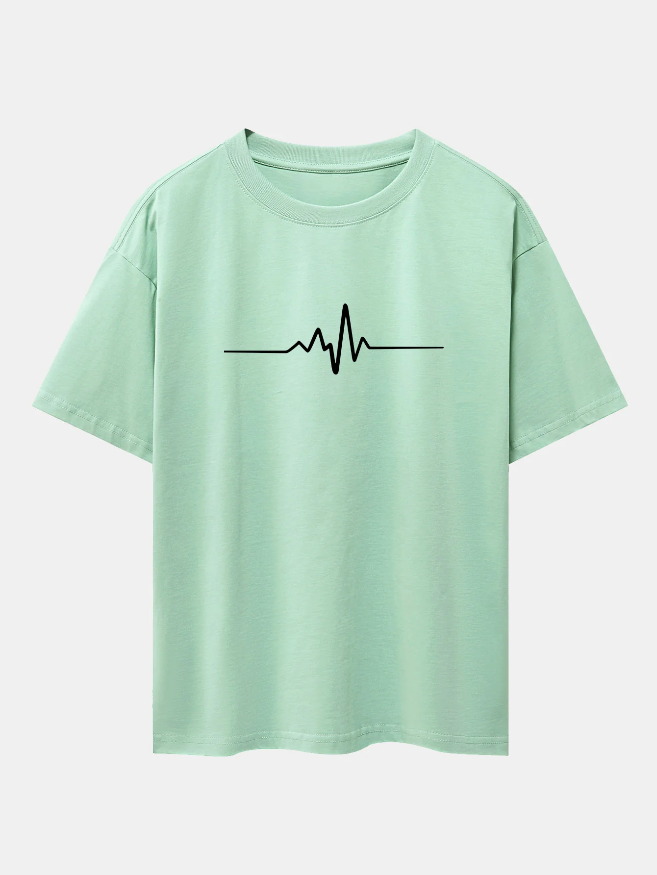 Heartbeat Flatline Print Drop Shoulder Oversize T-Shirt - Image 11