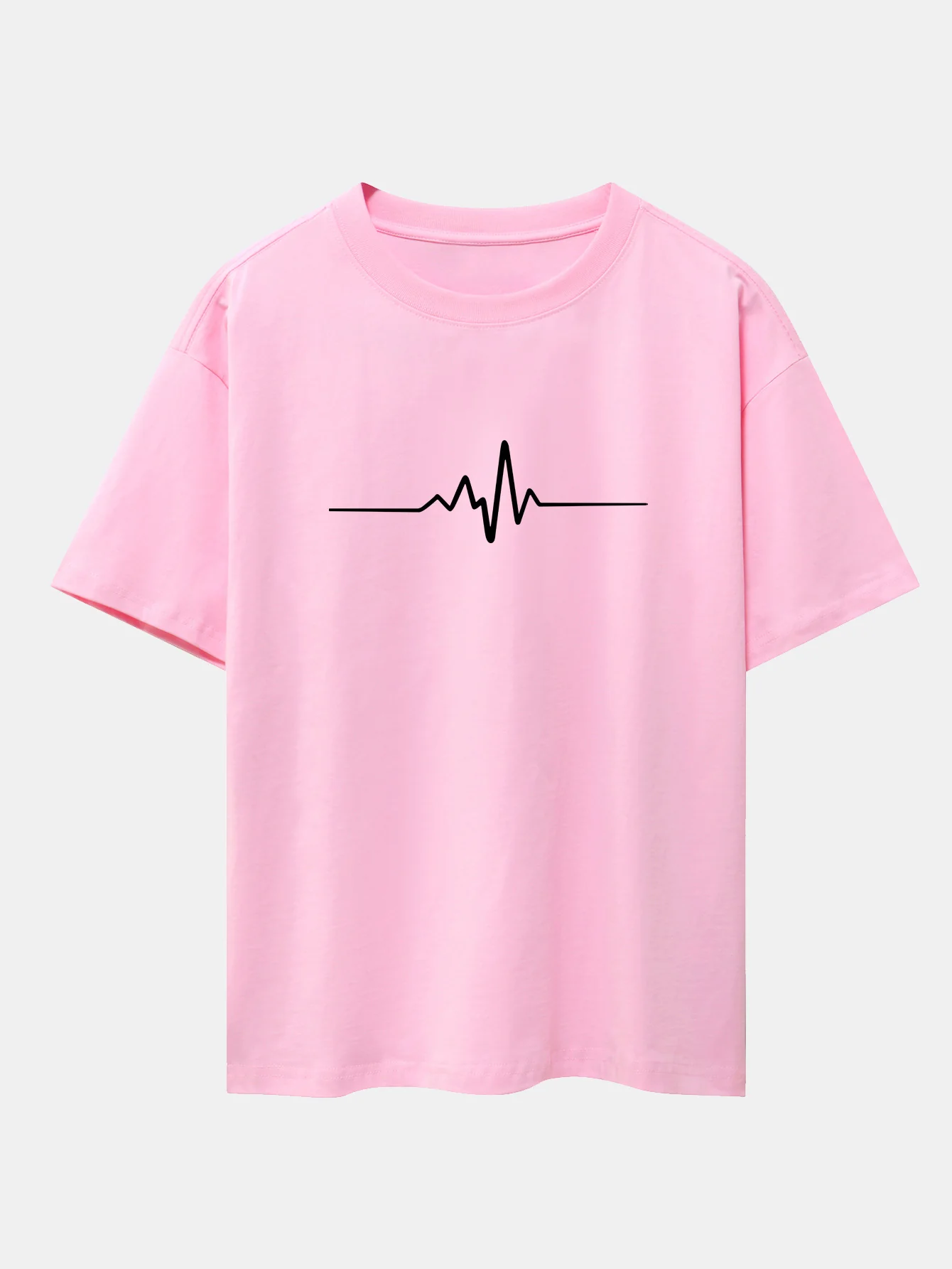 Heartbeat Flatline Print Drop Shoulder Oversize T-Shirt - Image 12