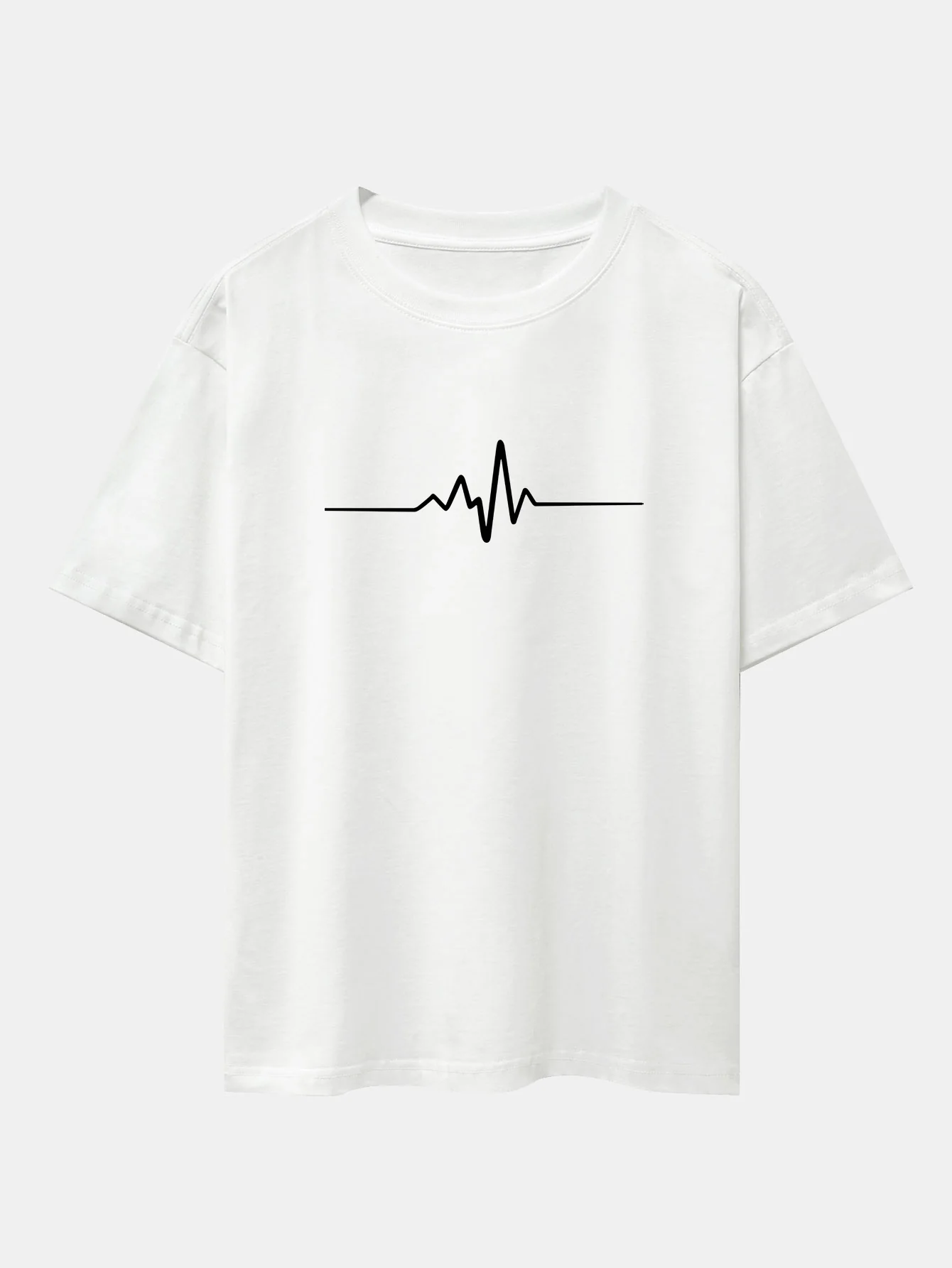 Heartbeat Flatline Print Drop Shoulder Oversize T-Shirt - Image 2