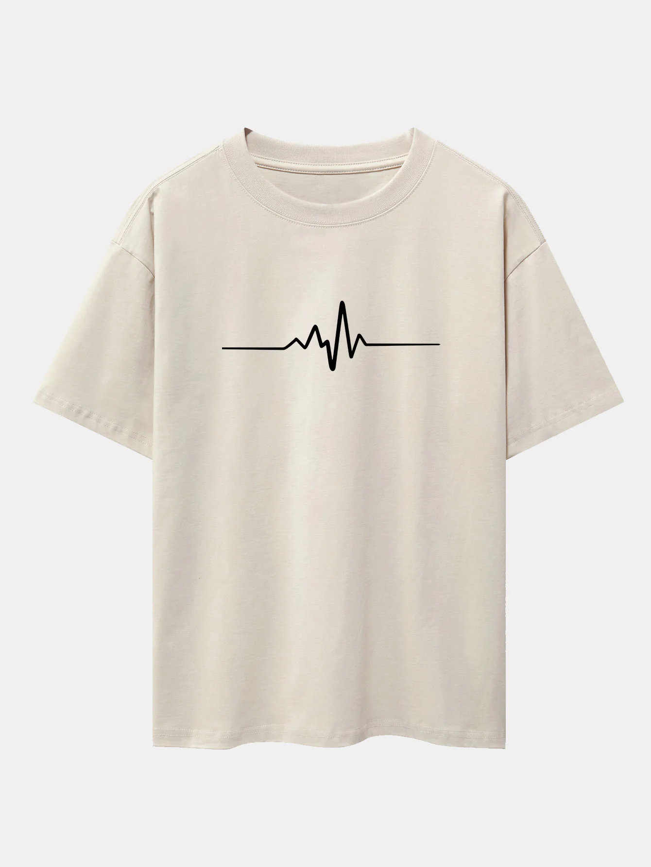 Heartbeat Flatline Print Drop Shoulder Oversize T-Shirt - Image 3
