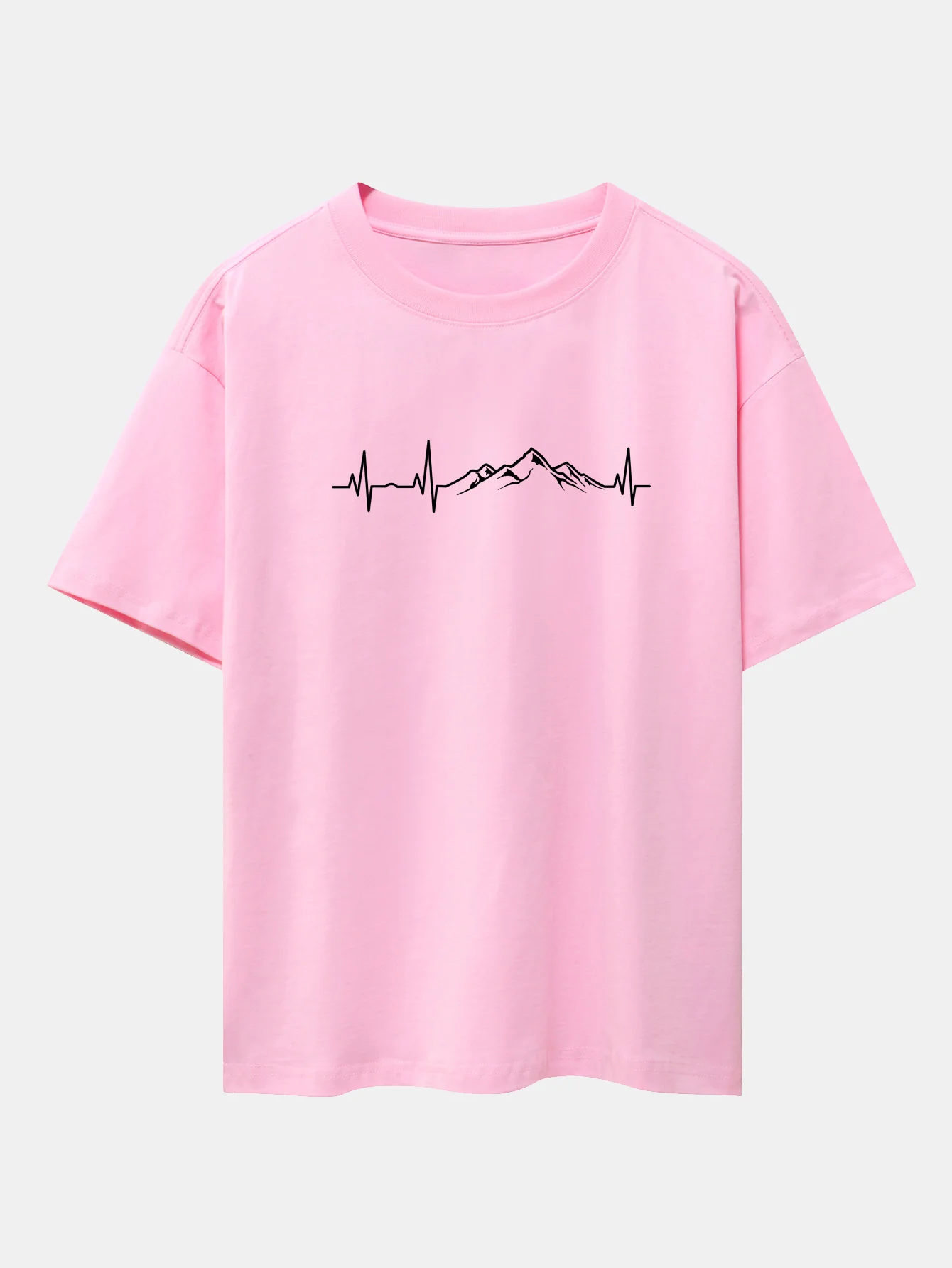 Heartbeat Mountain Print Oversize T-Shirt mit fallenden Schultern - Image 12