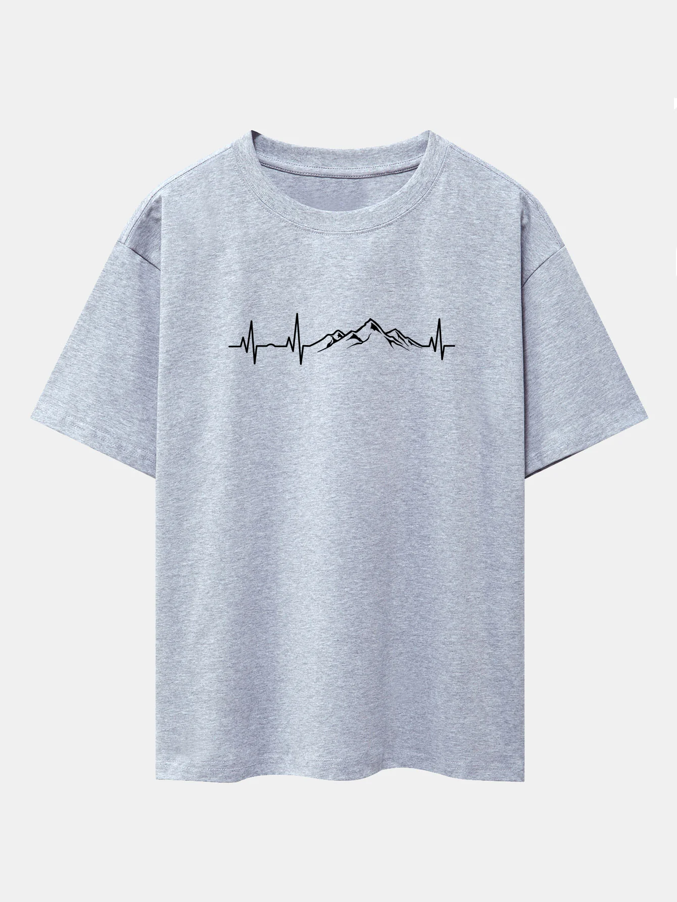 Heartbeat Mountain Print Oversize T-Shirt mit fallenden Schultern - Image 13