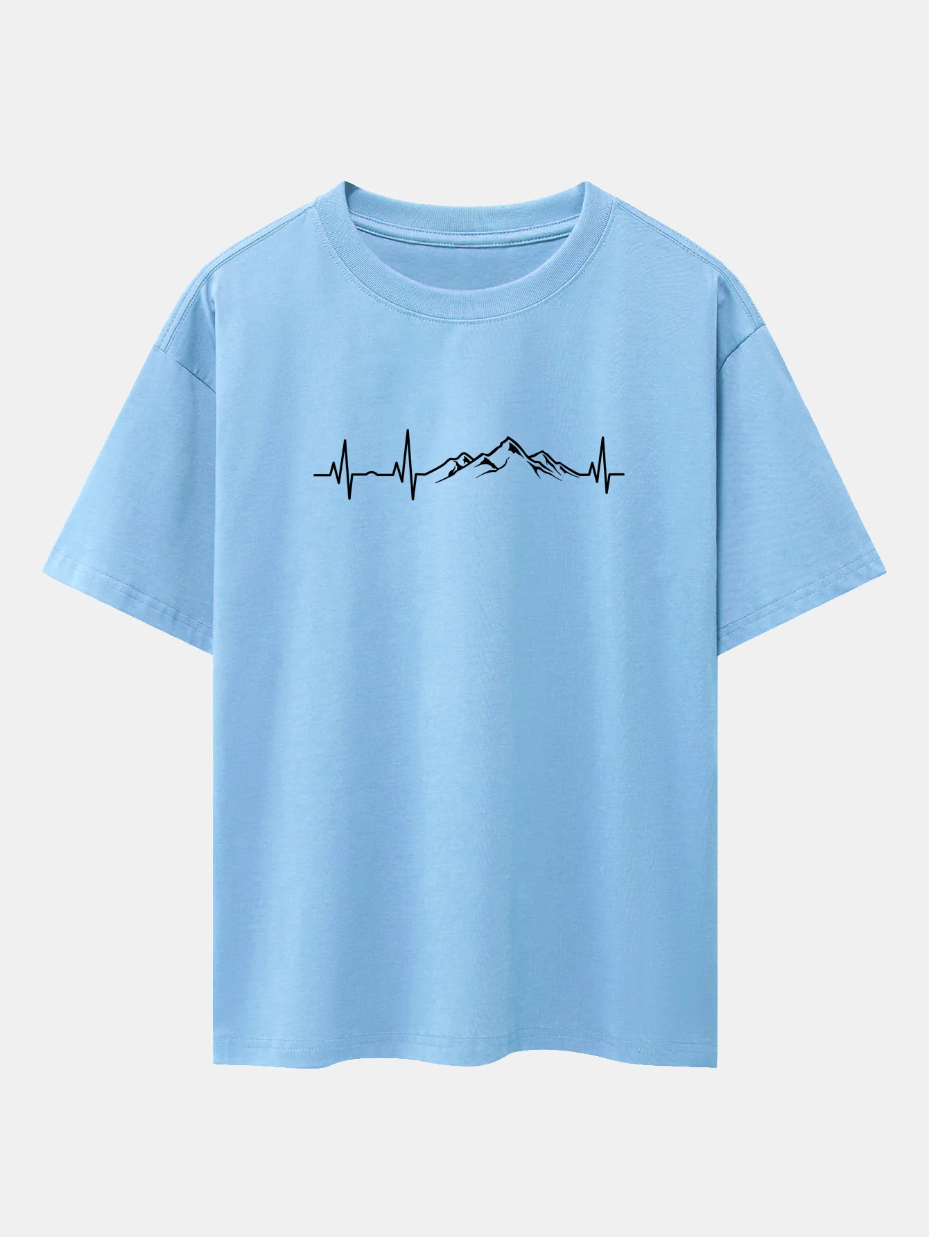 Heartbeat Mountain Print Oversize T-Shirt mit fallenden Schultern - Image 14