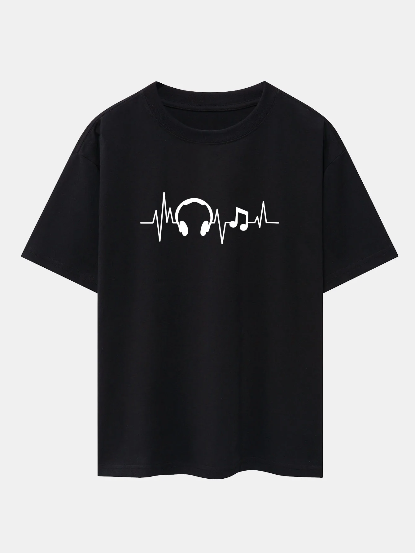 Heartbeat Music Print Drop-Shoulder Oversize T-Shirt