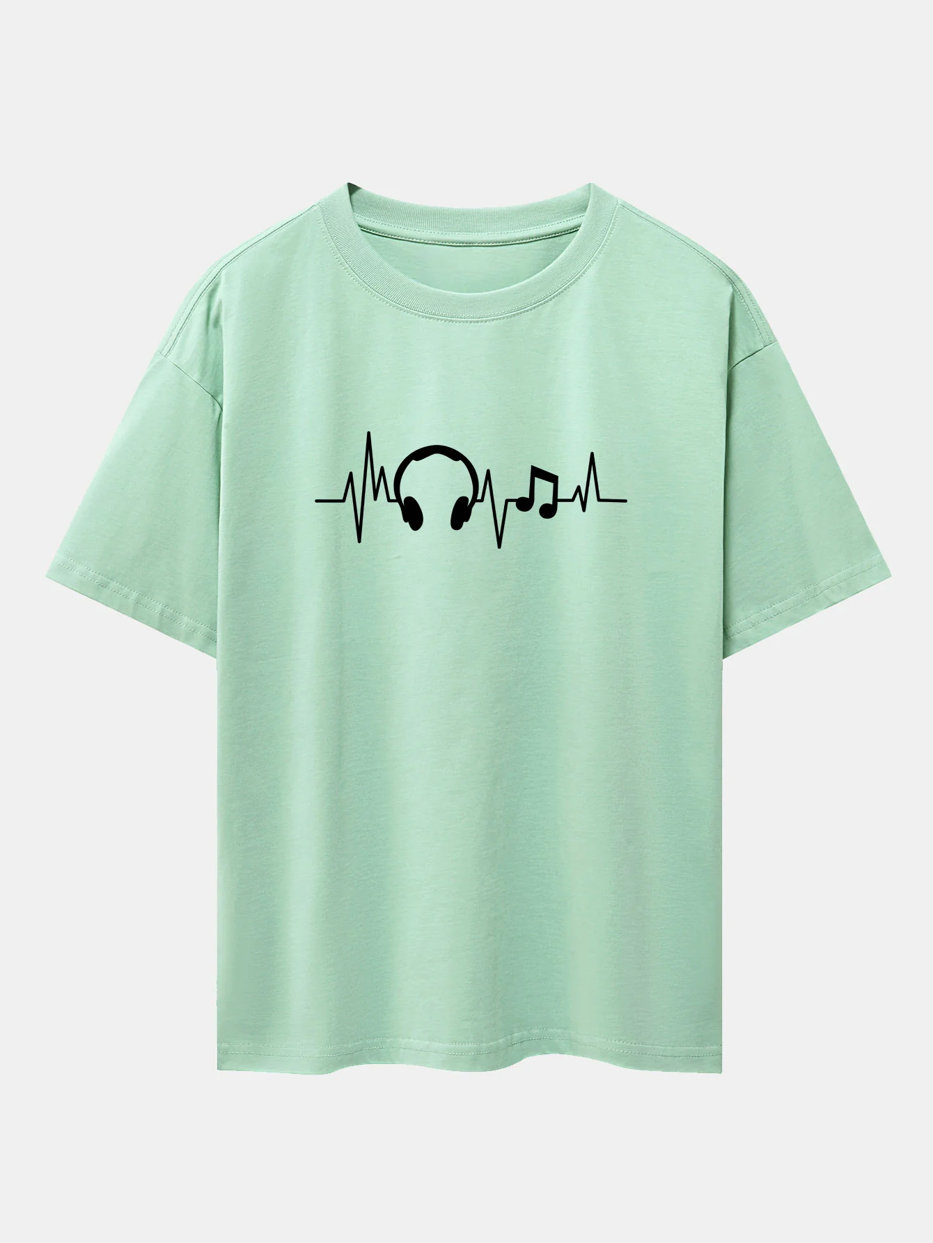 Heartbeat Music Print Drop-Shoulder Oversize T-Shirt - Image 10