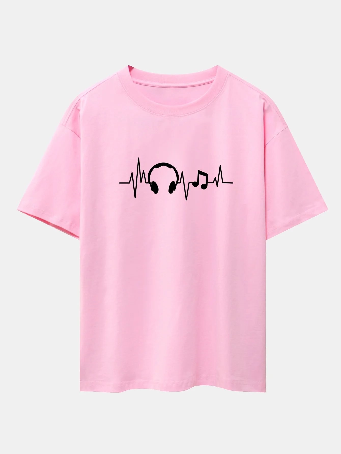 Heartbeat Music Print Drop-Shoulder Oversize T-Shirt - Image 11