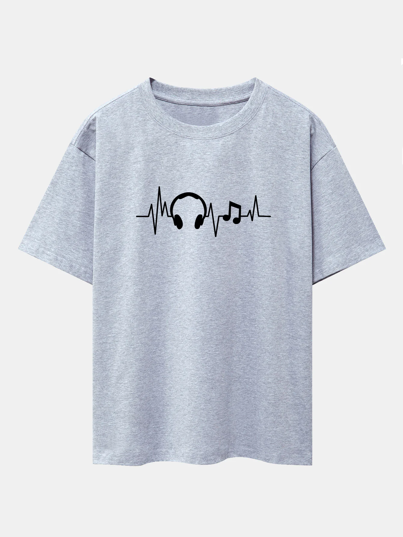 Heartbeat Music Print Drop-Shoulder Oversize T-Shirt - Image 12