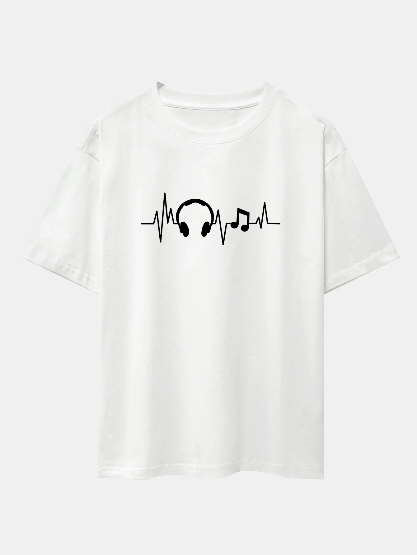 Heartbeat Music Print Drop-Shoulder Oversize T-Shirt - Image 2