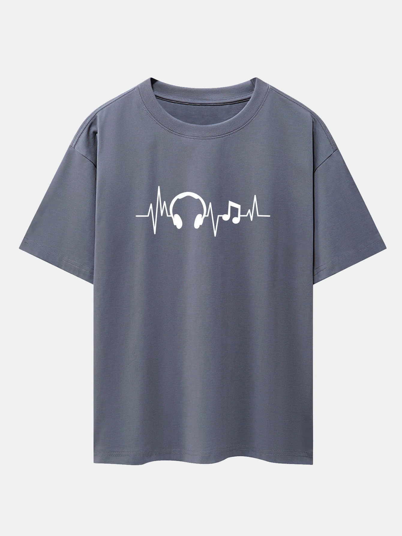 Heartbeat Music Print Drop-Shoulder Oversize T-Shirt - Image 4