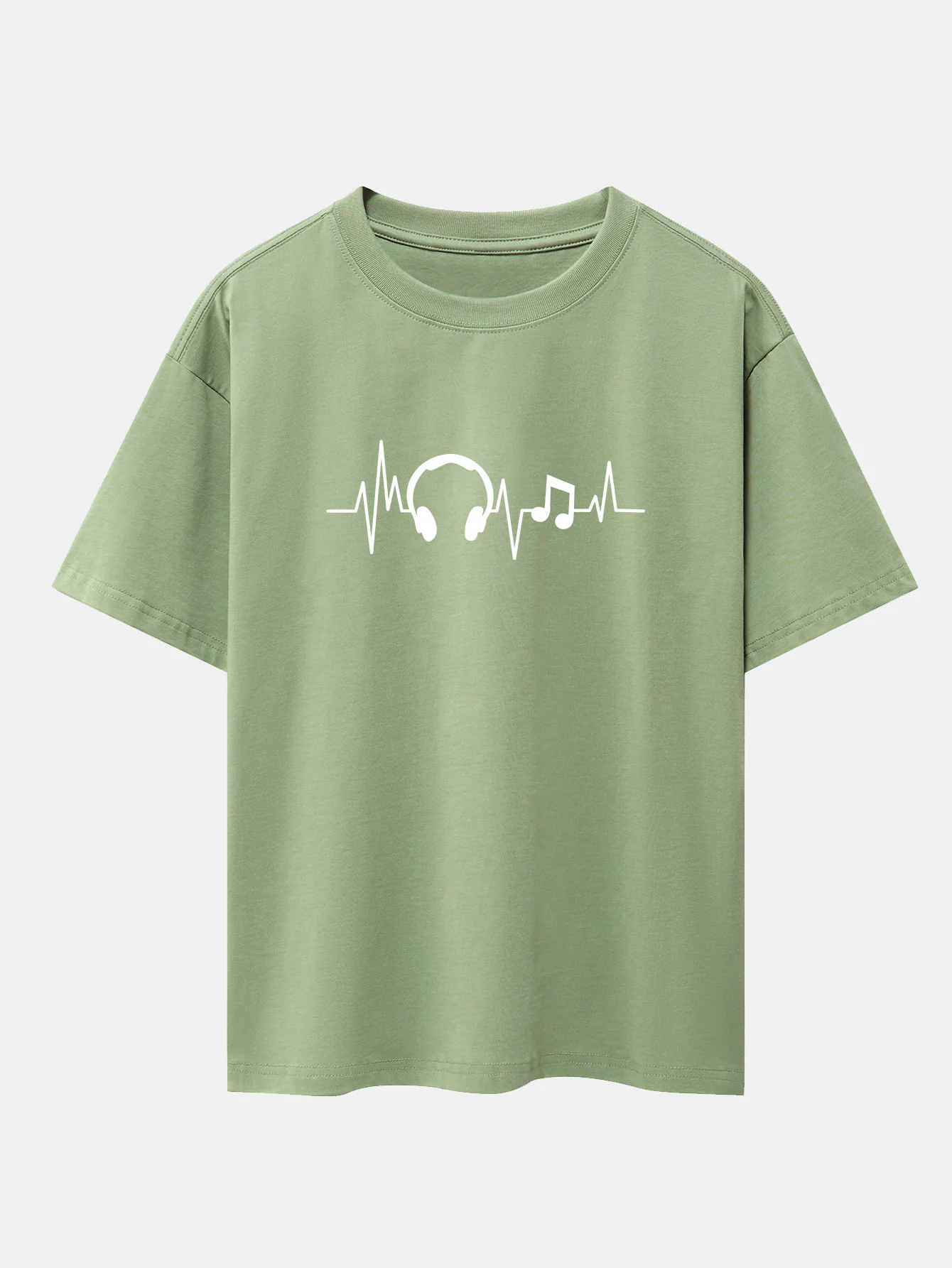 Heartbeat Music Print Drop-Shoulder Oversize T-Shirt - Image 6