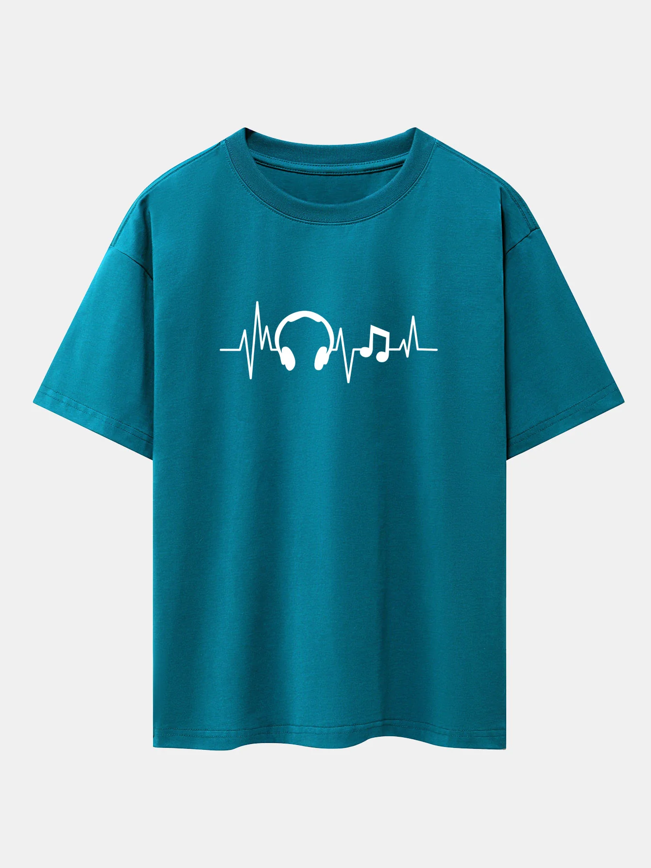 Heartbeat Music Print Drop-Shoulder Oversize T-Shirt - Image 8