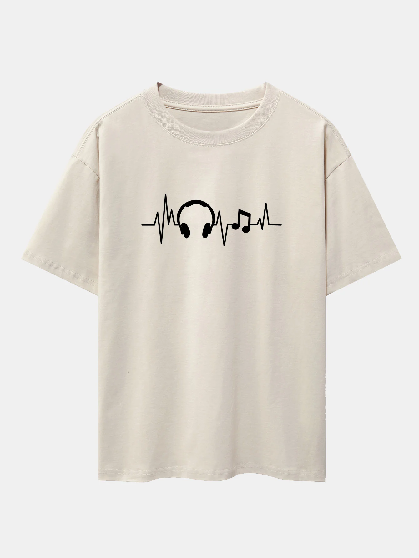 Heartbeat Music Print Drop-Shoulder Oversize T-Shirt - Image 9