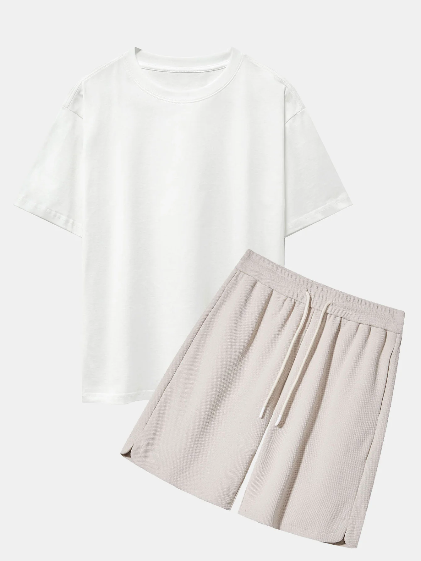 Schwergewicht Oversize T-Shirt & Lockere Passform Waffle Shorts mit Kordelzug - Image 2