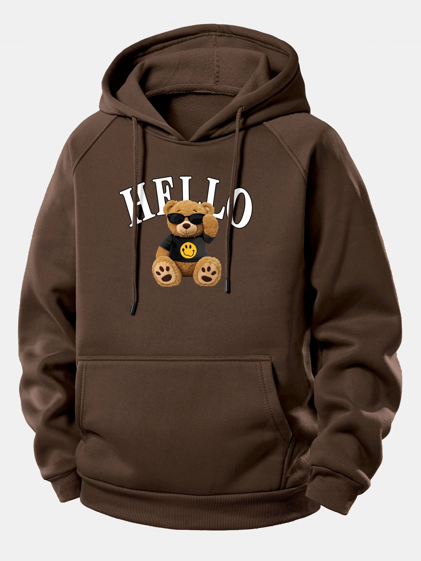 Hello Sunglasses Bear Print Drawstring Hoodie