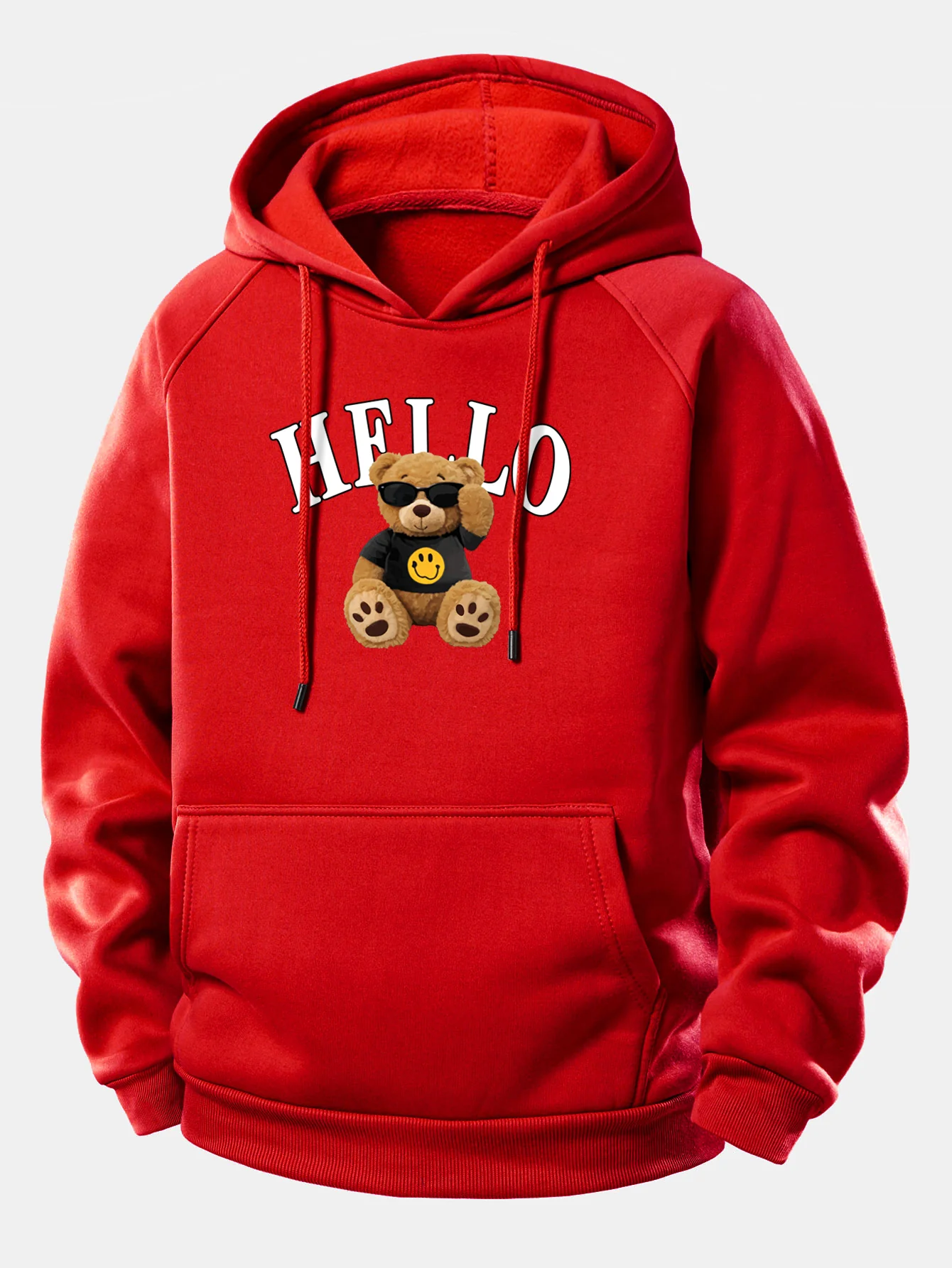 Hello Sunglasses Bear Print Drawstring Hoodie - Image 13
