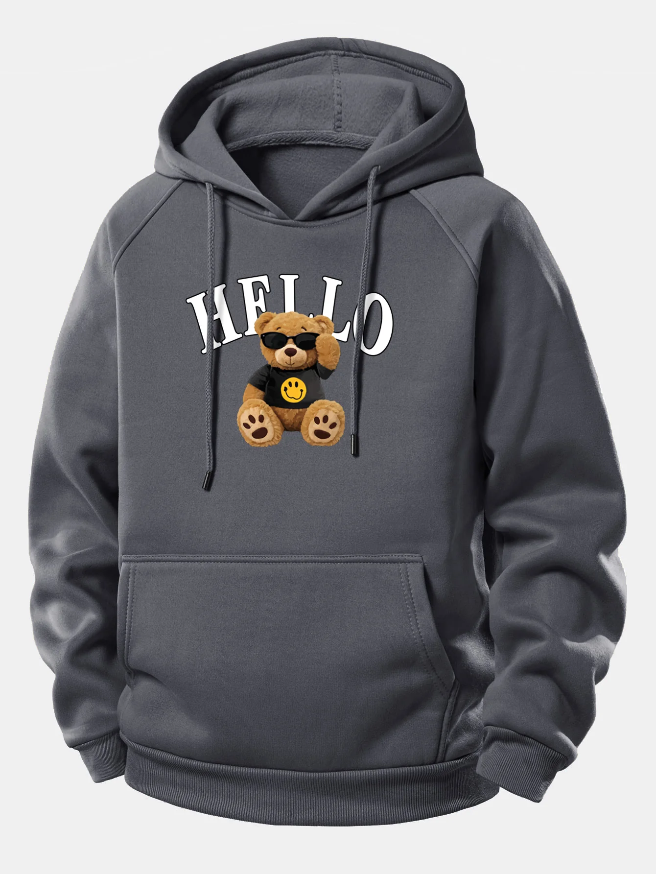 Hello Sunglasses Bear Print Drawstring Hoodie - Image 3