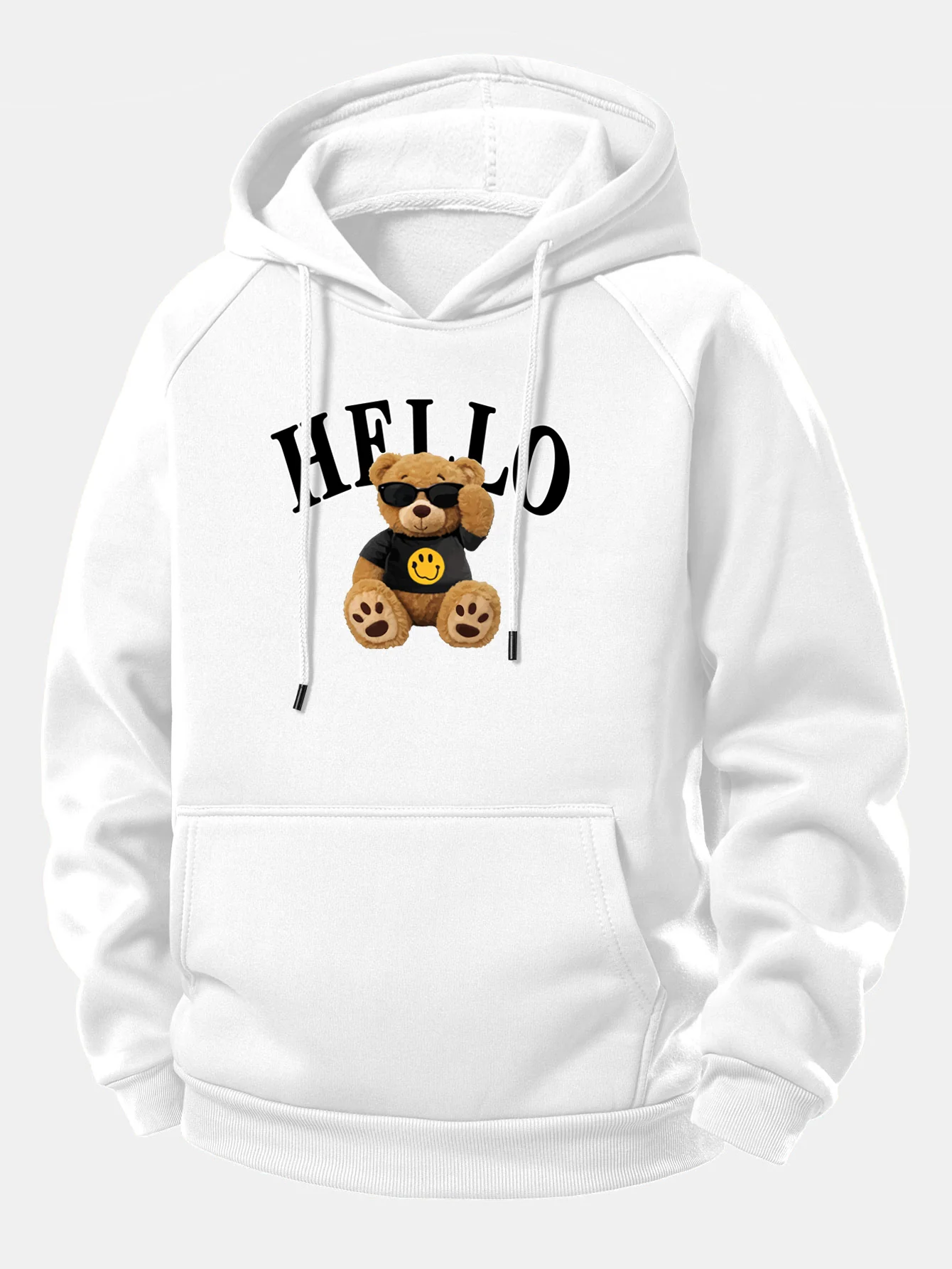 Hello Sunglasses Bear Print Drawstring Hoodie - Image 4