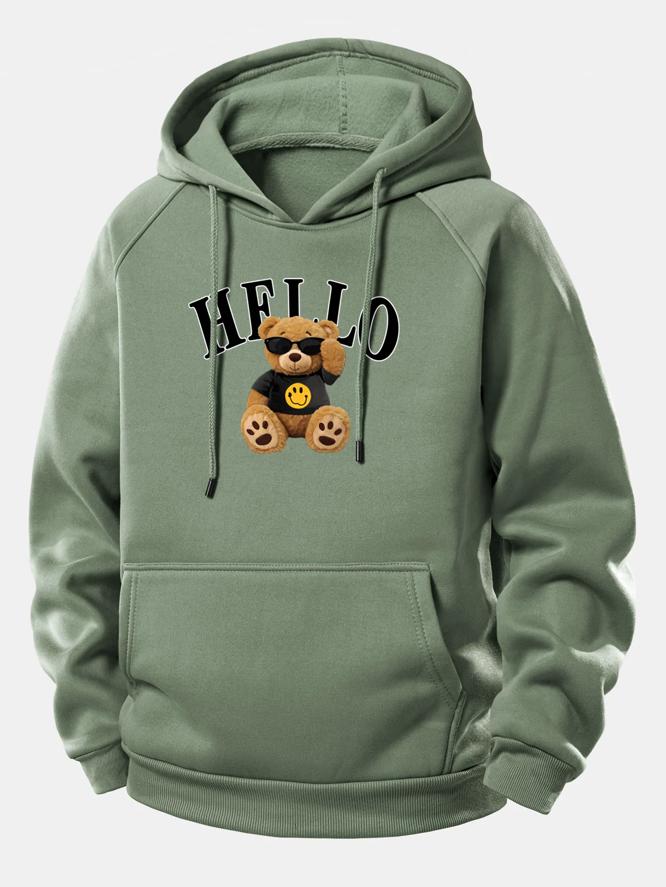 Hello Sunglasses Bear Print Drawstring Hoodie - Image 7