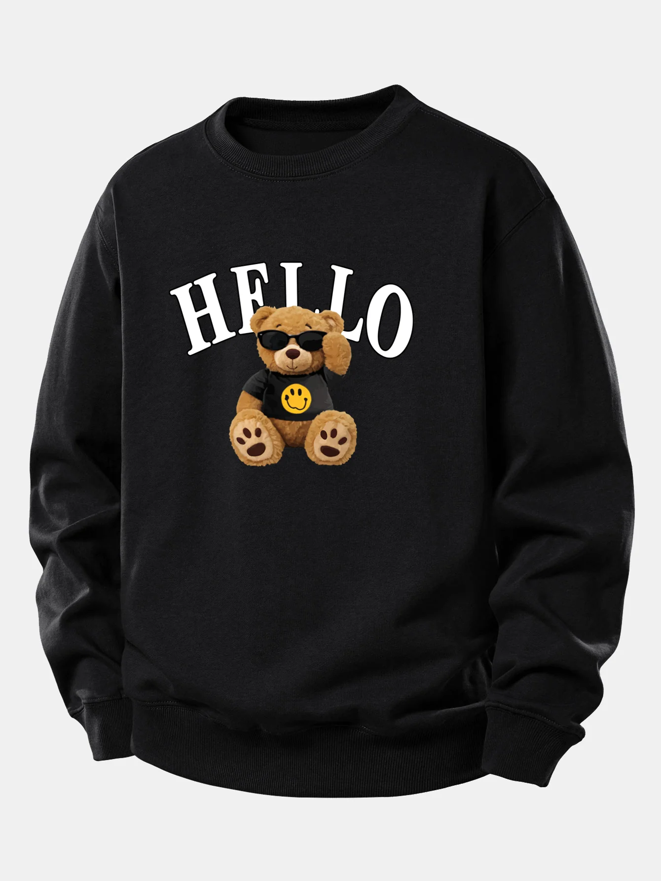 Hello Sunglasses Bear Print Relax Fit Sweatshirt