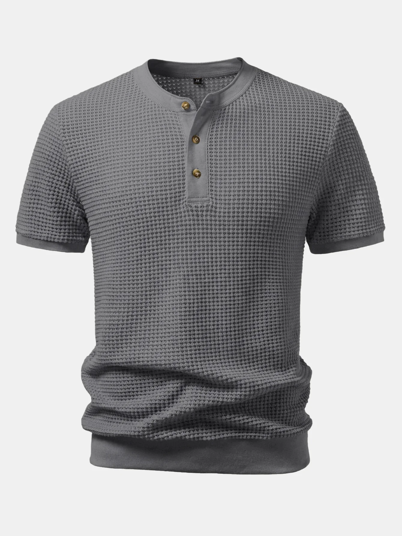 Waffle Textured Ribbed Hem Henley Shirt - Image 10