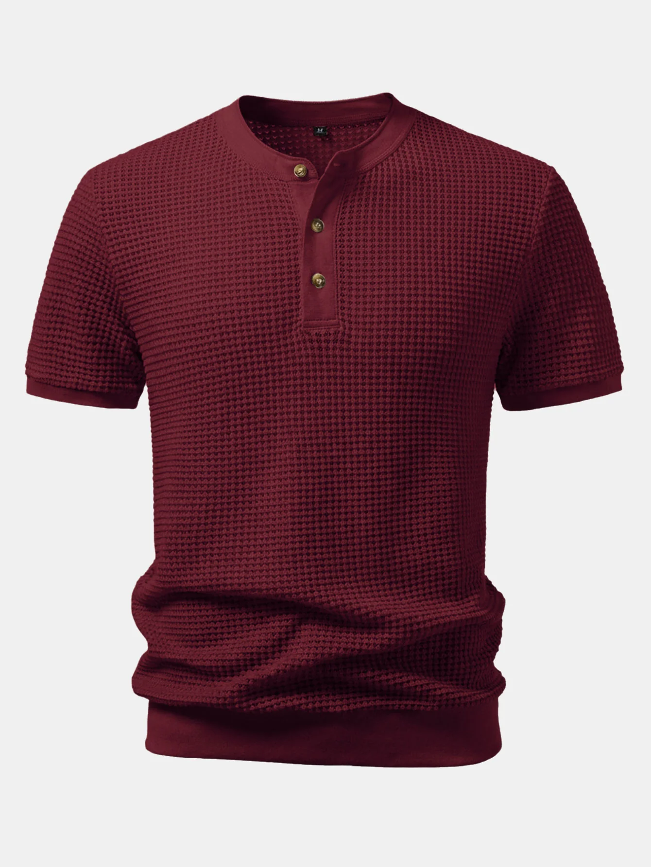 Waffle Textured Ribbed Hem Henley Shirt - Image 11