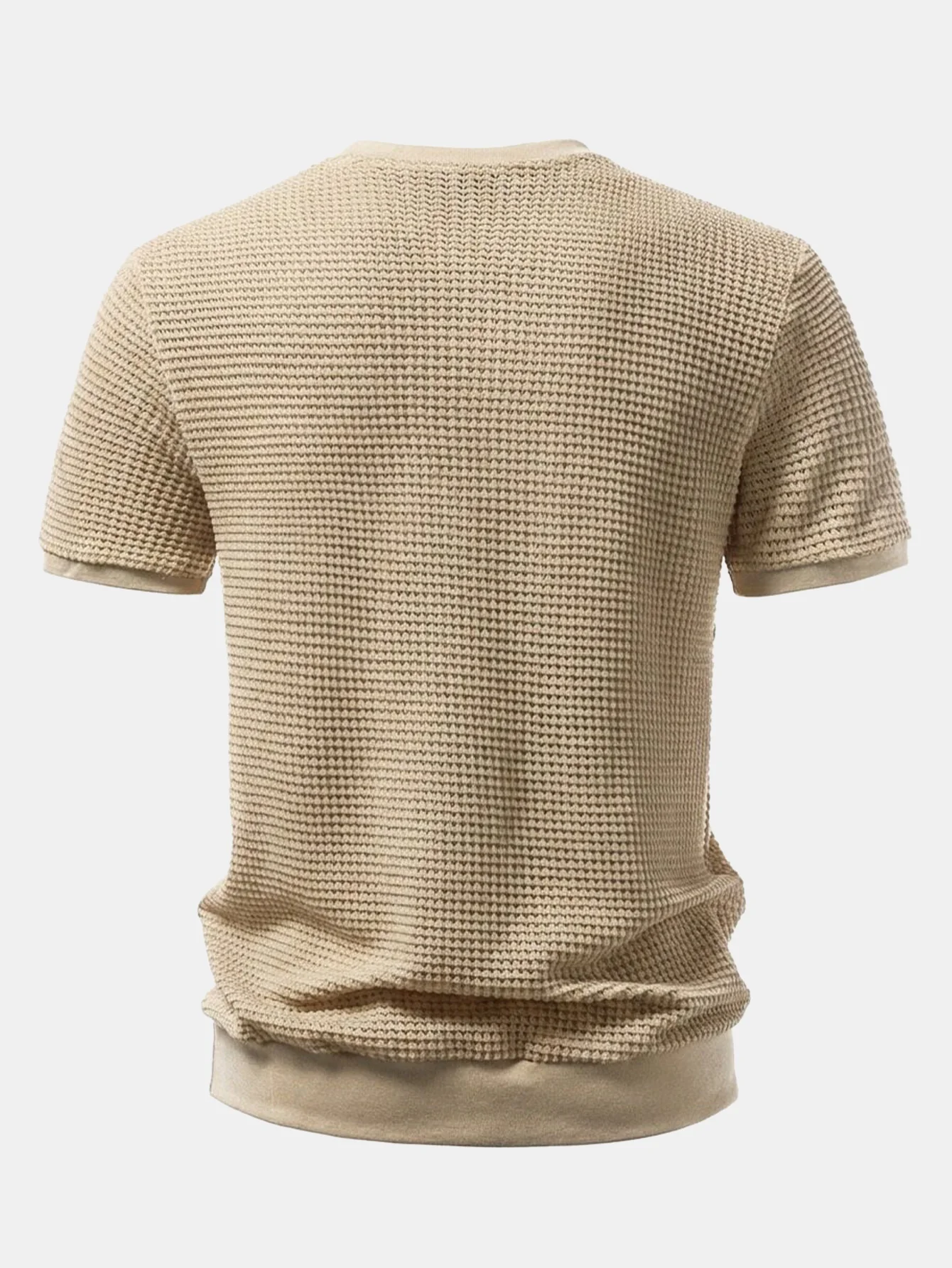 Waffle Textured Ribbed Hem Henley Shirt - Image 2